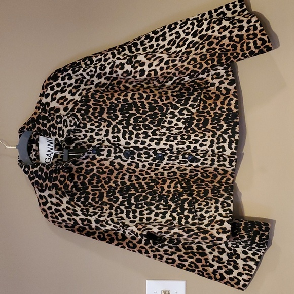 Ganni Leopard Print Linen Cotton Jacket Size 4 NWT'S - Picture 5 of 15